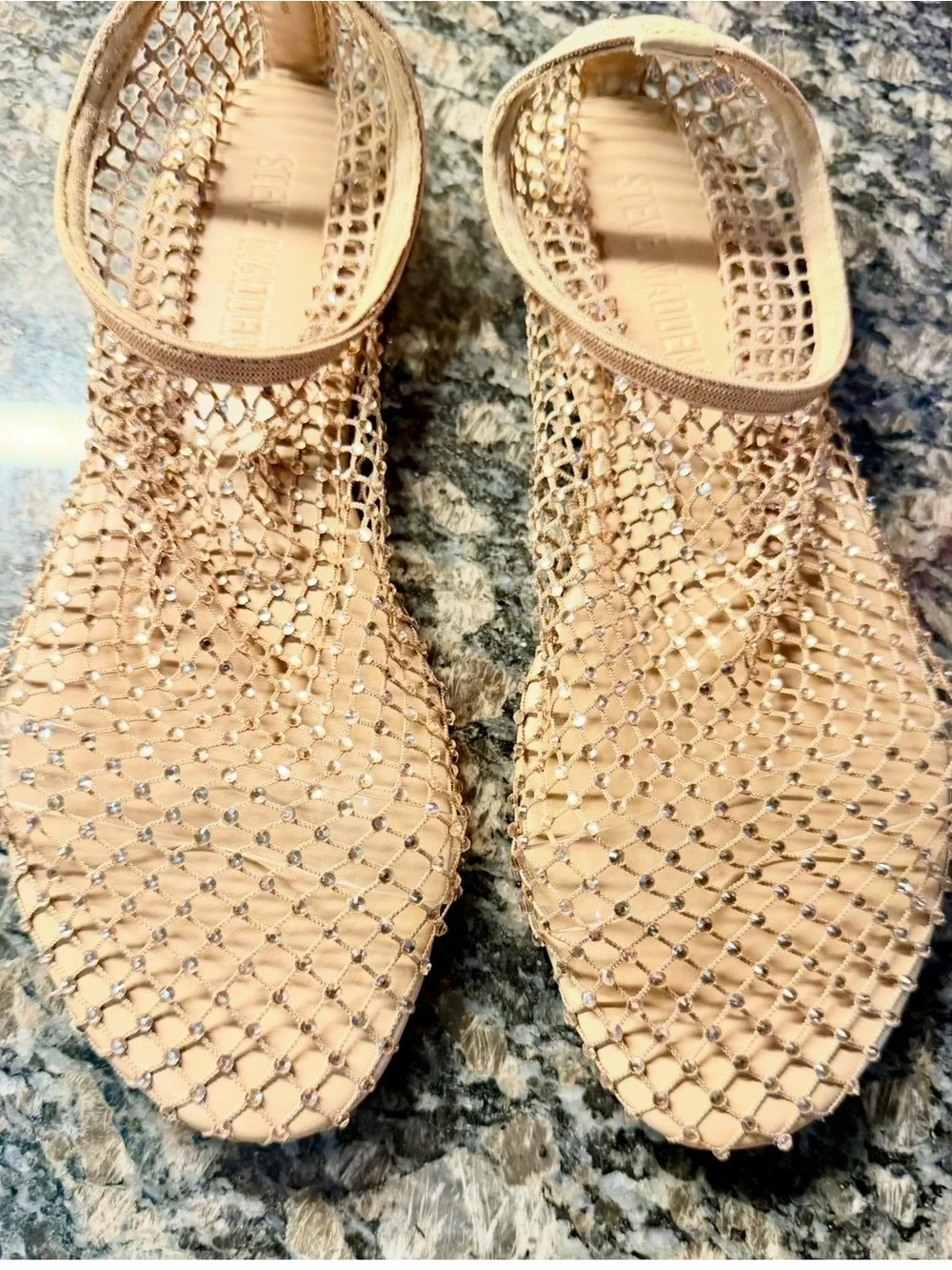 Steve Madden Nude Crystal Mesh Ankle-Strap Sandals
